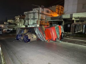 Freni boşalan kamyon kamelyaya daldı