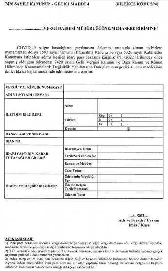 Koronavirüs cezalarının iadesiyle ilgili başvuru formu Resmi Gazete'de