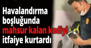 Havalandırma boşluğunda mahsur kalan kediyi itfaiye kurtardı