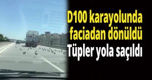 Kamyonun kasasındaki tüpler yola saçıldı