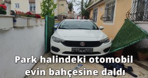Park halindeki otomobil evin bahçesine daldı