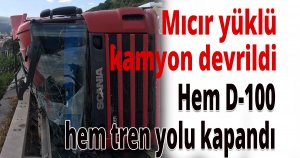 Mıcır yüklü kamyon devrildi