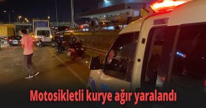 D-100 ‘de otomobil ile çarpışan motosikletli kurye ağır yaralandı