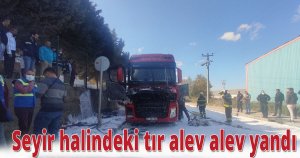 Seyir halindeki tır alev alev yandı