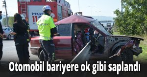 Otomobil bariyere ok gibi saplandı