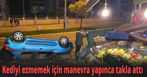 Kediyi ezmemek için manevra yapınca takla attı