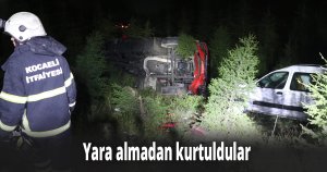 Tırın çarptığı hafif ticari araçtan yara almadan kurtuldular