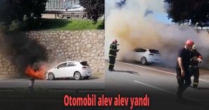 Otomobil alev alev yandı