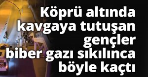 Köprü altında kavgaya tutuşan gençler, biber gazı sıkılınca böyle kaçtı