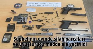 Şüphelinin evinde silah parçaları ve uyuşturucu madde ele geçirildi