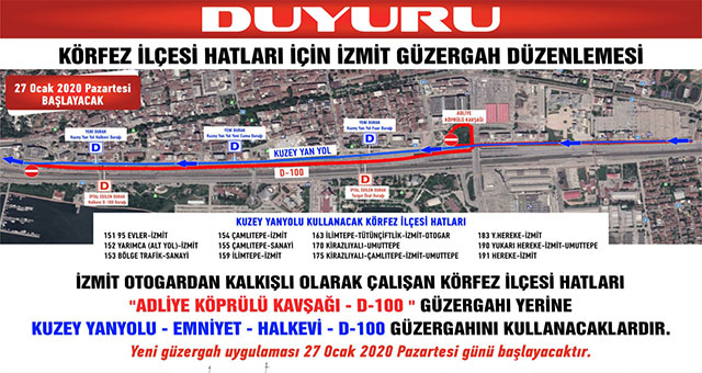 Körfez hatlarına İzmit için yeni güzergah 