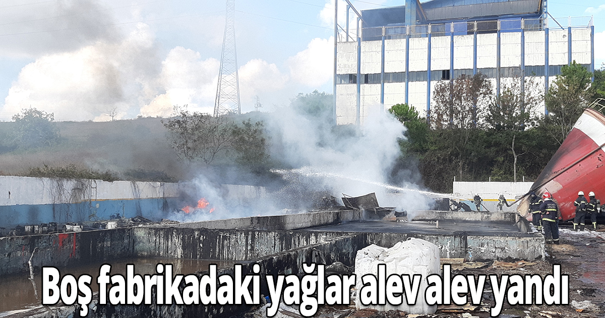 Kocaeli'de boş fabrikadaki yağlar alev alev yandı