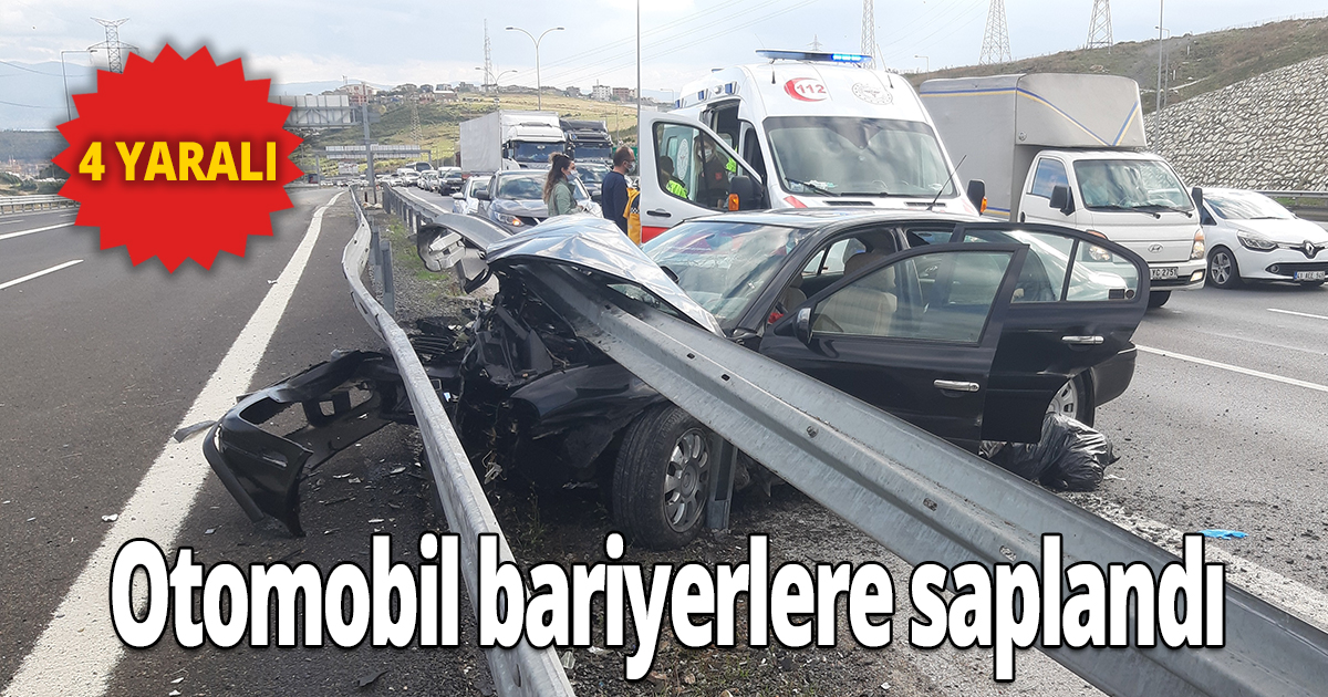 Otomobil bariyerlere saplandı