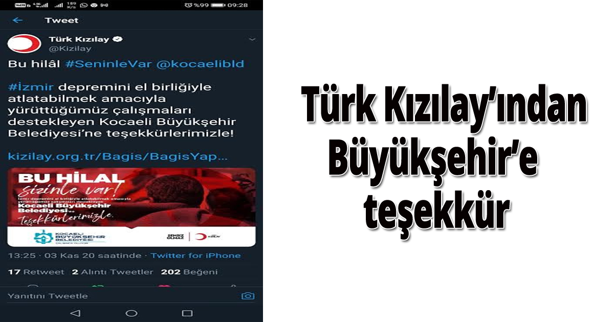    Türk Kızılay’ından Büyükşehir’e teşekkür