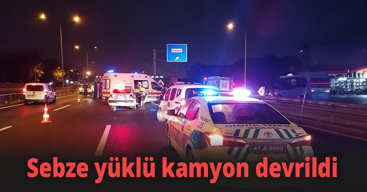 Sebze yüklü kamyon devrildi