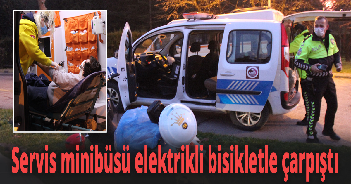 Servis minibüsü elektrikli bisikletle çarpıştı
