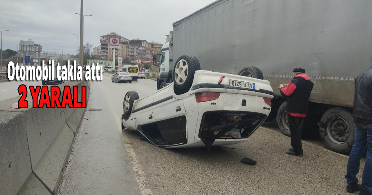 Minibüsle çarpışan otomobil takla attı