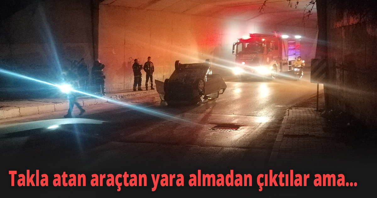 Takla atan araçtan yara almadan çıktılar