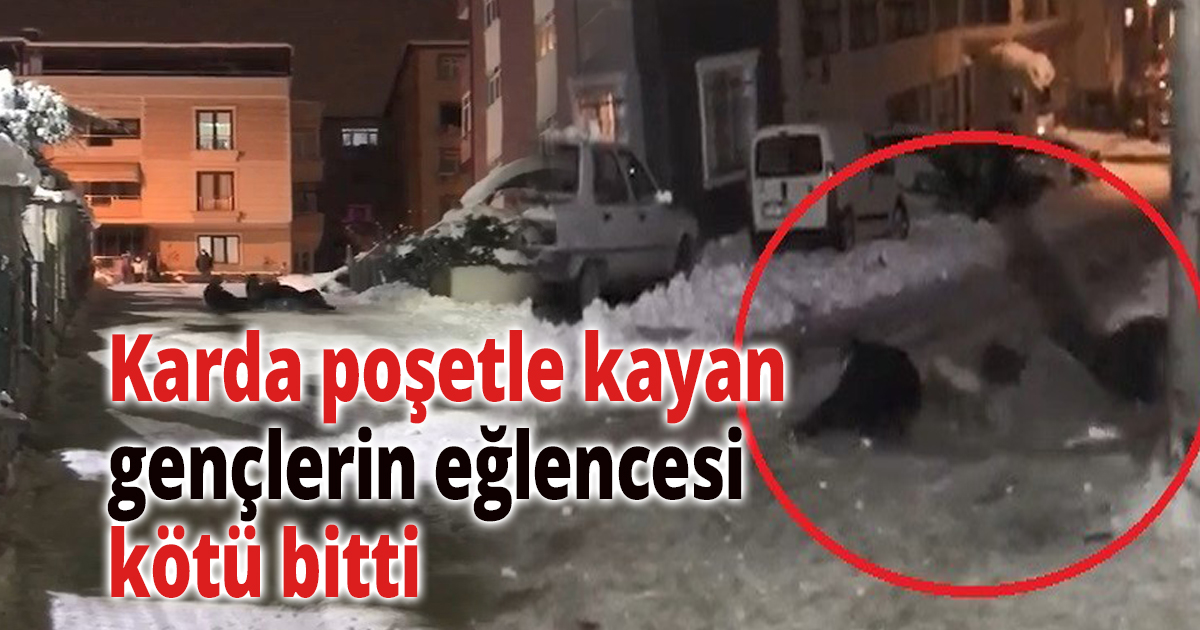 Karda poşetle kayan gençlerin eğlencesi kötü bitti