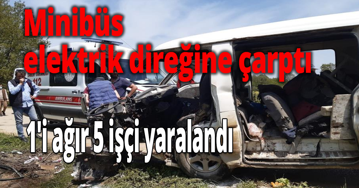 Minibüs elektrik direğine çarptı