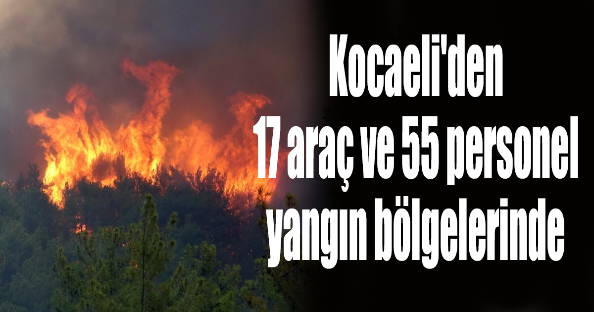 Kocaeli'den 17 araç ve 55 personel yangın bölgelerinde