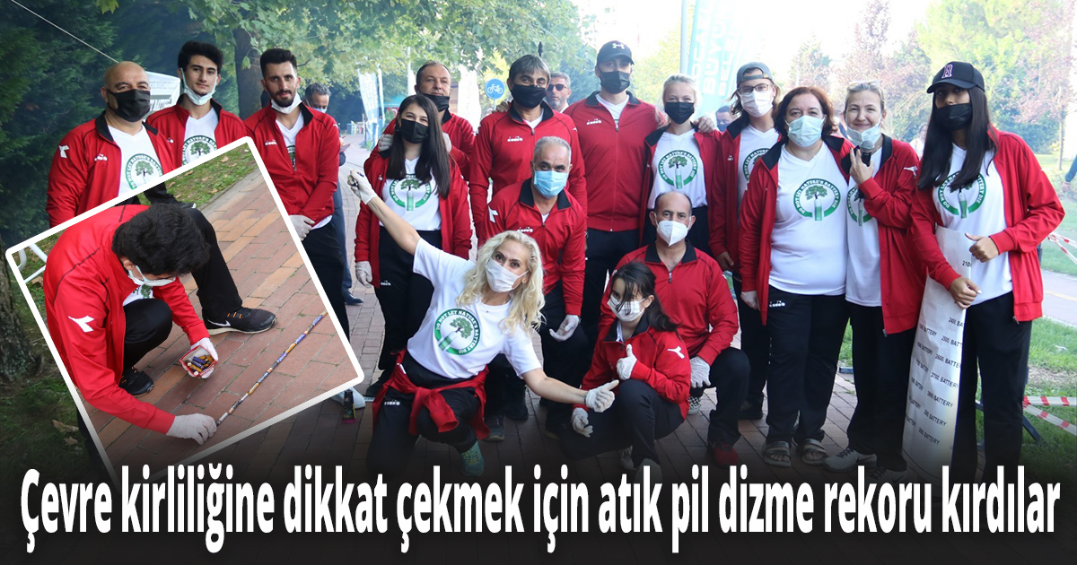 Çevre kirliliğine dikkat çekmek için atık pil dizme rekoru kırdılar