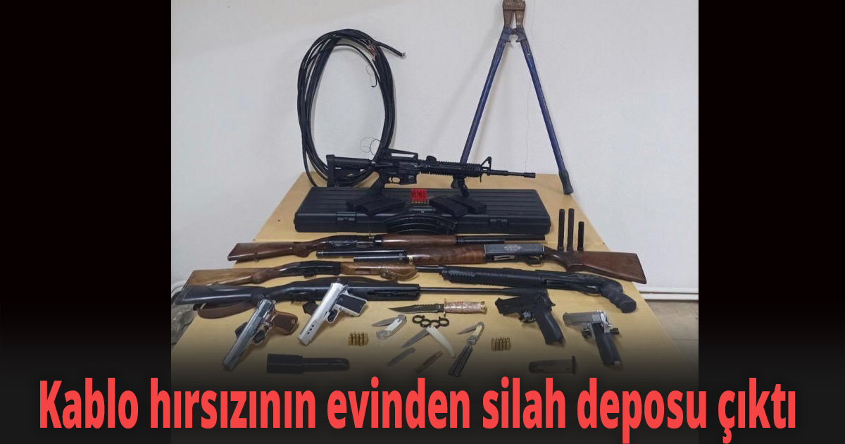 Kablo hırsızının evinden silah deposu çıktı