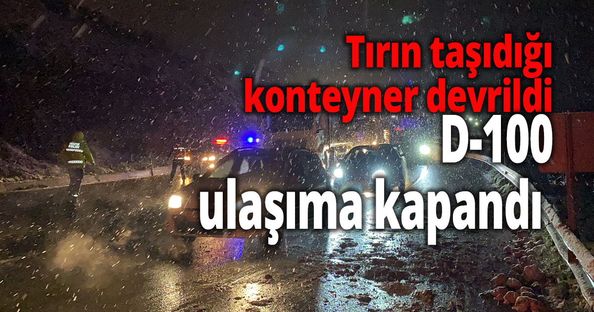 Tırın taşıdığı konteyner devrildi