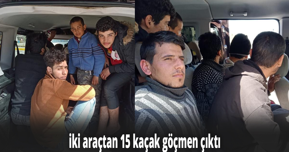 Trafik uygulamasında durdurulan iki araçtan 15 kaçak göçmen çıktı
