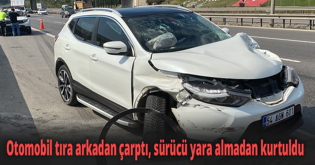 Otomobil tıra arkadan çarptı, sürücü yara almadan kurtuldu