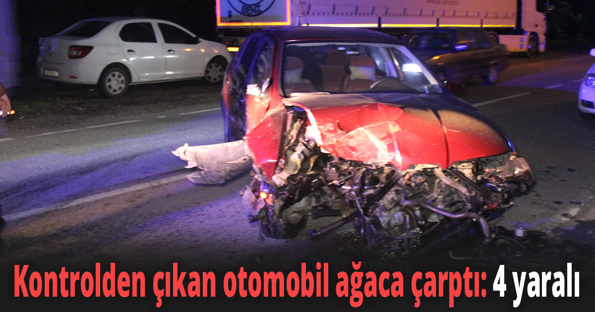 Kontrolden çıkan otomobil ağaca çarptı