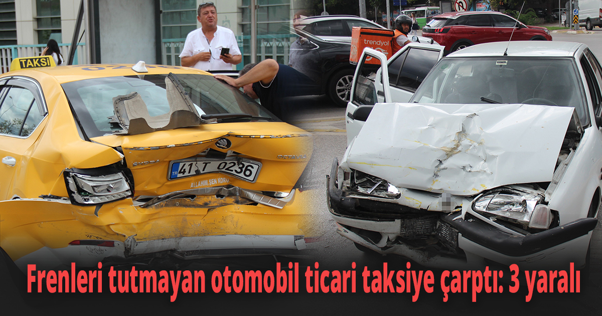 Frenleri tutmayan otomobil ticari taksiye çarptı