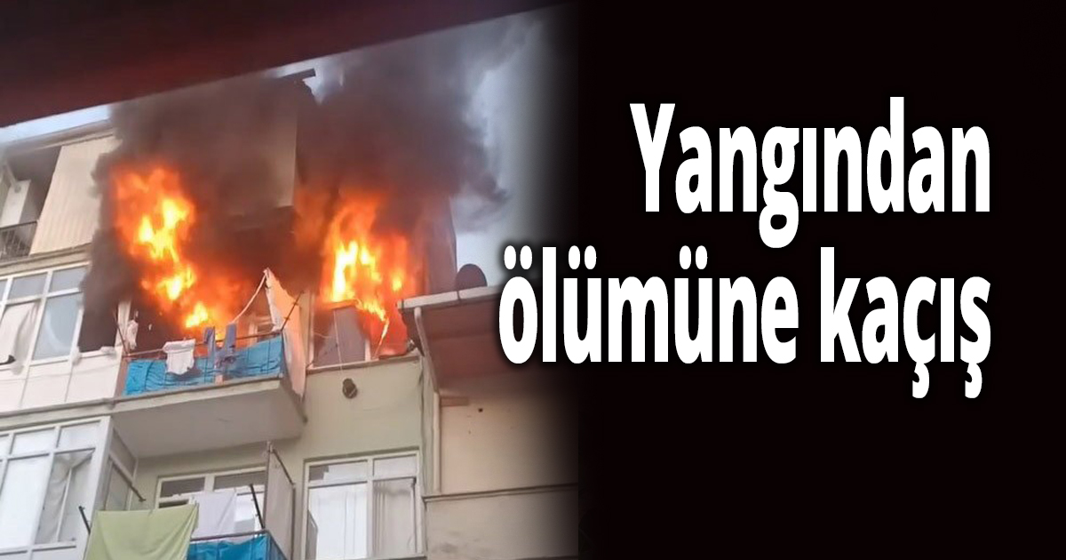 Alev alev yanan evden camı kırarak kurtuldu