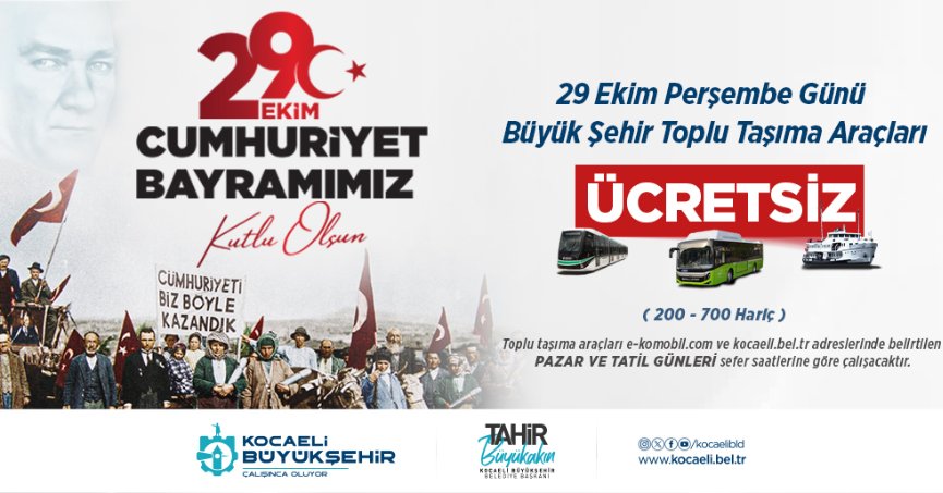 CUMHURİYET BAYRAMI’NDA ULAŞIM ÜCRETSİZ