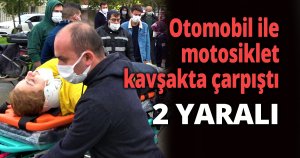 Otomobil ile motosiklet kavşakta çarpıştı