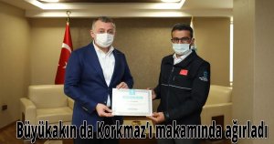 Büyükakın da Korkmaz’ı makamında ağırlayarak tebrik etti