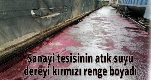 Sanayi tesisinin atık suyu dereyi kırmızı renge boyadı 