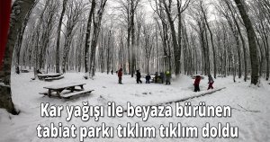Kar yağışı ile beyaza bürünen tabiat parkı tıklım tıklım doldu