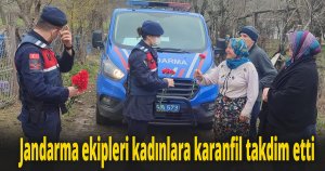 Jandarma ekipleri kadınlara karanfil takdim etti