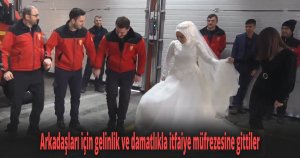 Arkadaşları için gelinlik ve damatlıkla itfaiye müfrezesine gittiler