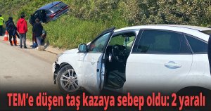 TEM’e düşen taş kazaya sebep oldu