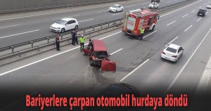 Bariyerlere çarpan otomobil hurdaya döndü