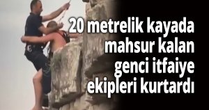 Denize atlamak için çıktığı kayadan atlayamayınca mahsur kaldı