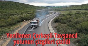  Yenilenen Çerkeşli-Tavşancıl yolunun çizgileri çizildi