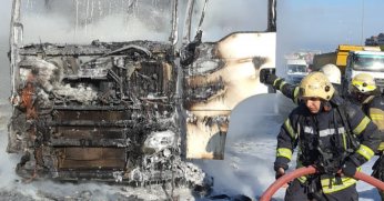 Hafriyat kamyonu alevlere teslim oldu